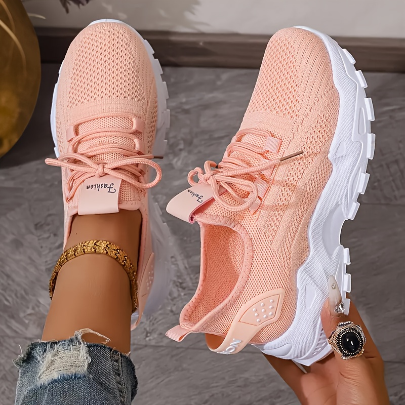 Breathable Knit Sneakers Fashi - Knit Fabric Lace Up Sneakers 评论和价格